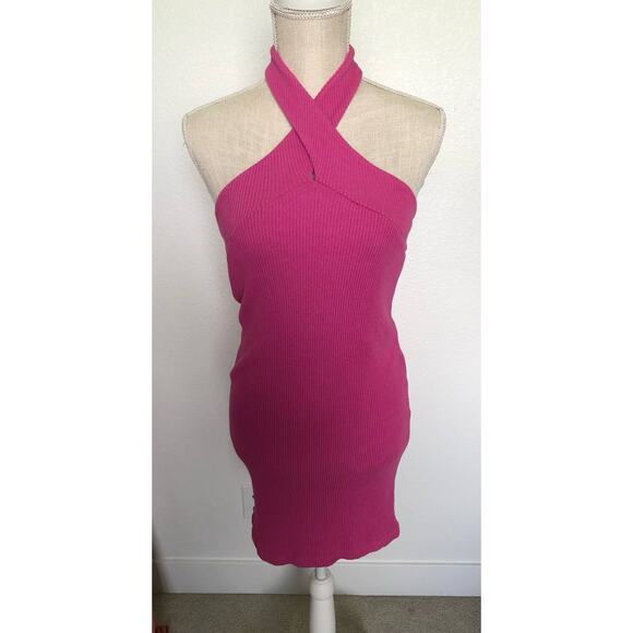 Monrow Variegated Rib Halter Tank Dress in Pink - S - Picture 1 of 4